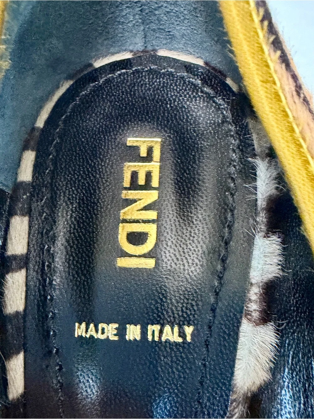 Fendi Calfhair Zebra Peep-Toe Heel, Gold Flagship Emblem, 36.5, some balding - Picture 9 of 16